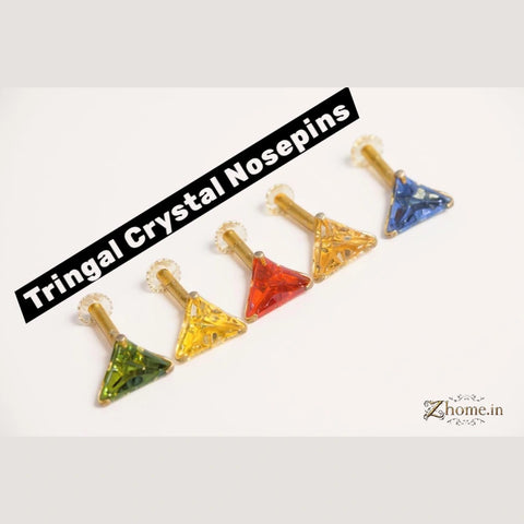 Triangle Crystal Studs Combo – Multicolor Nosepin & Earring Set (Pack of 5)