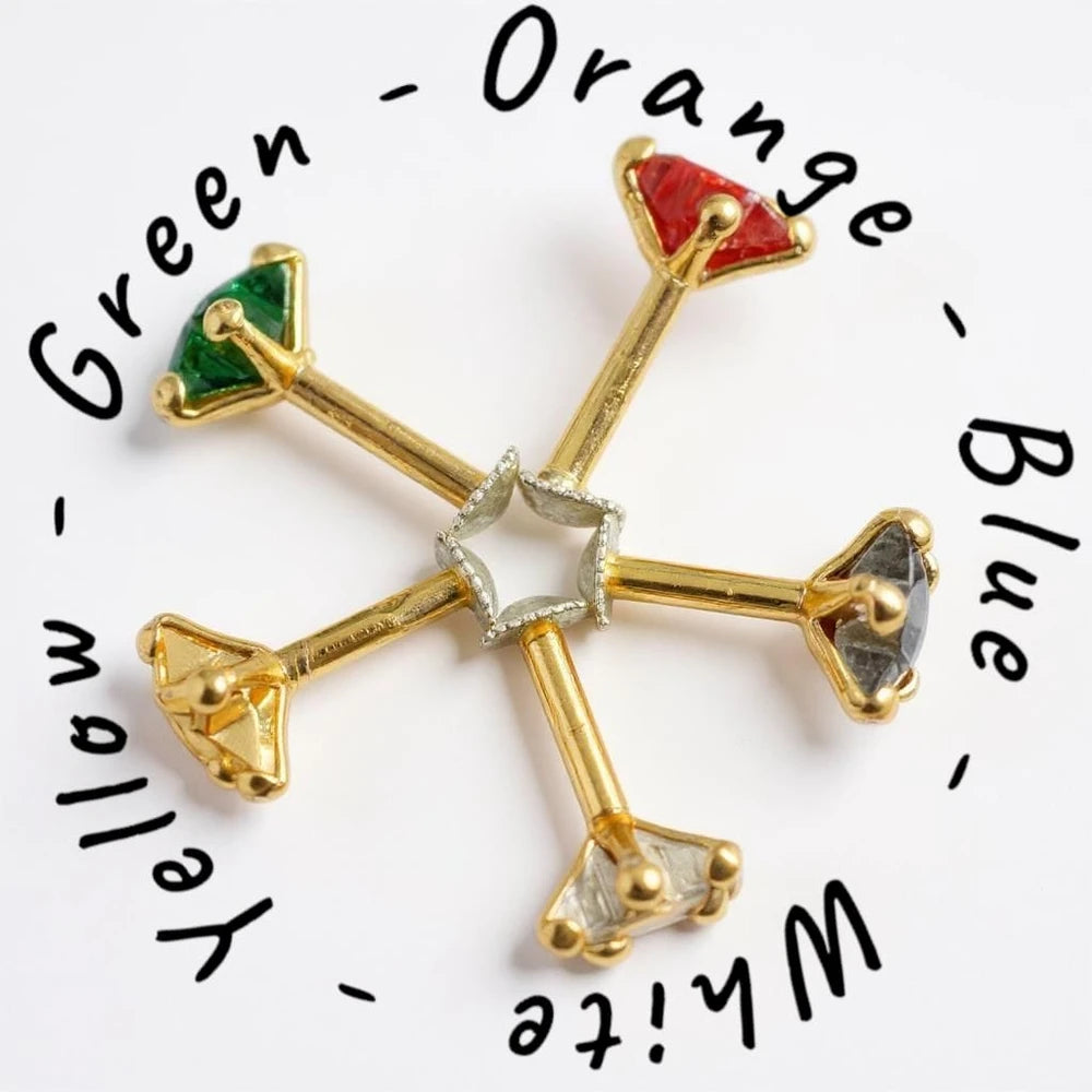 Triangle Crystal Studs Combo – Multicolor Nosepin & Earring Set (Pack of 5)