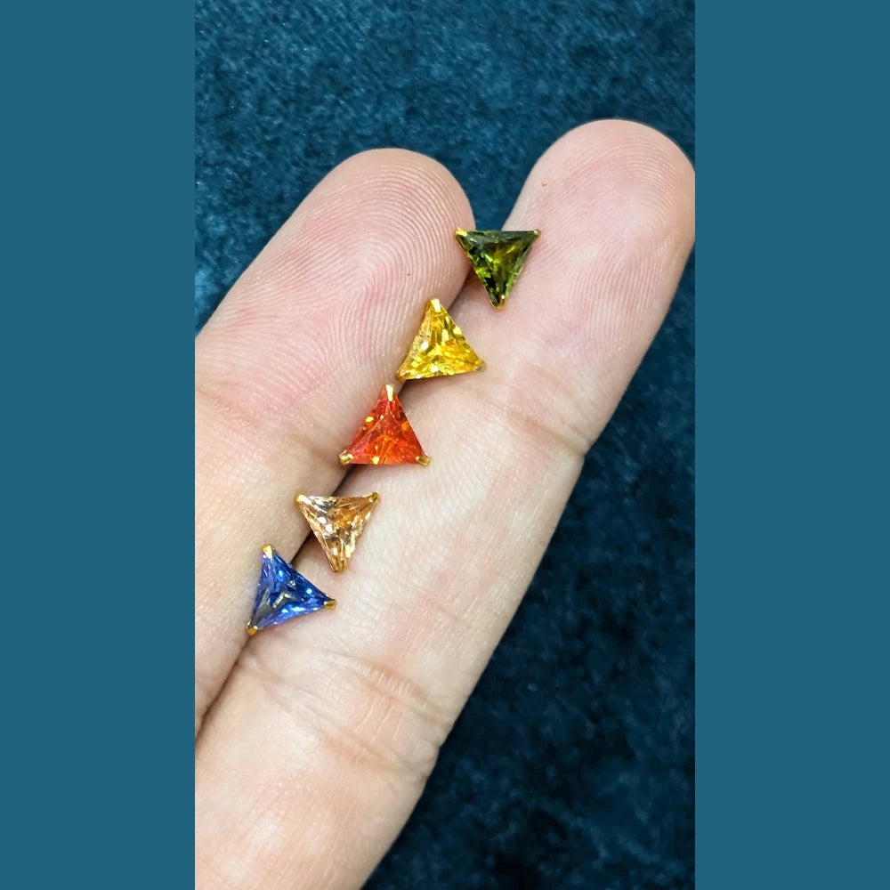 Triangle Crystal Studs Combo – Multicolor Nosepin & Earring Set (Pack of 5)