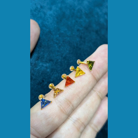 Triangle Crystal Studs Combo – Multicolor Nosepin & Earring Set (Pack of 5)
