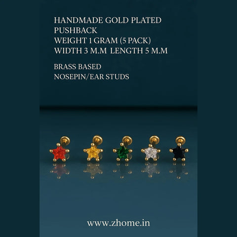 Star Studs Combo – Multicolor Nosepin & Earring Set (Pack of 5)