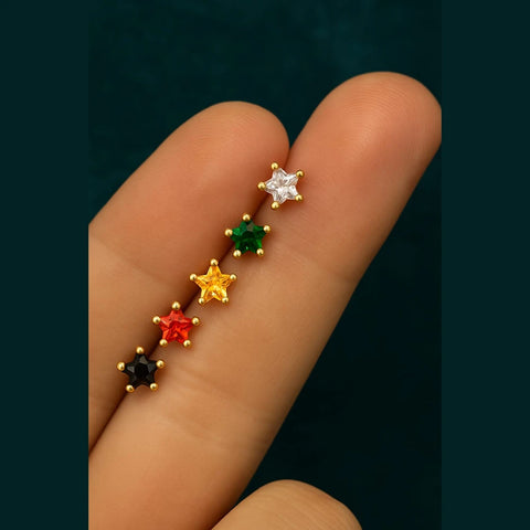 Star Studs Combo – Multicolor Nosepin & Earring Set (Pack of 5)