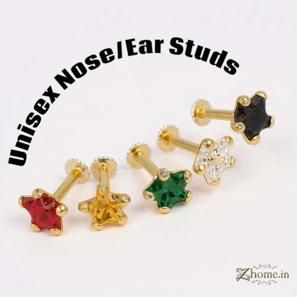 Star Studs Combo – Multicolor Nosepin & Earring Set (Pack of 5)