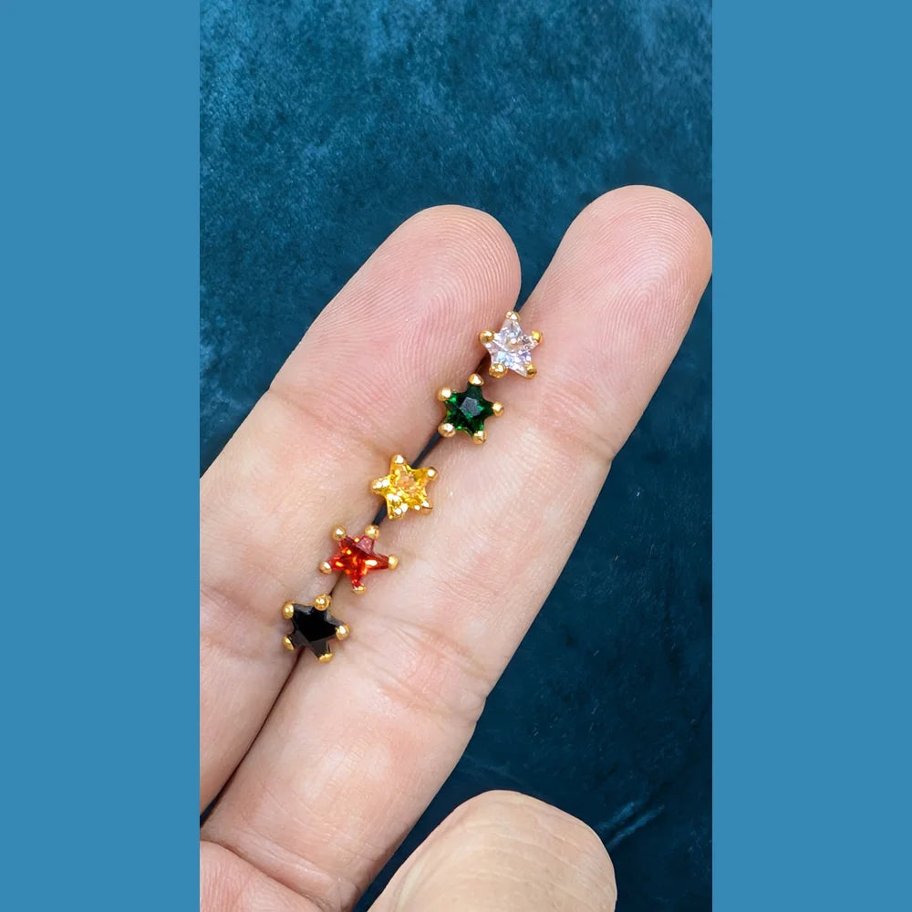 Star Studs Combo – Multicolor Nosepin & Earring Set (Pack of 5)