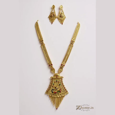 One Gram Gold Look Ranihaar Set – 30" Necklace with Earrings | Traditional Bridal Jewellery