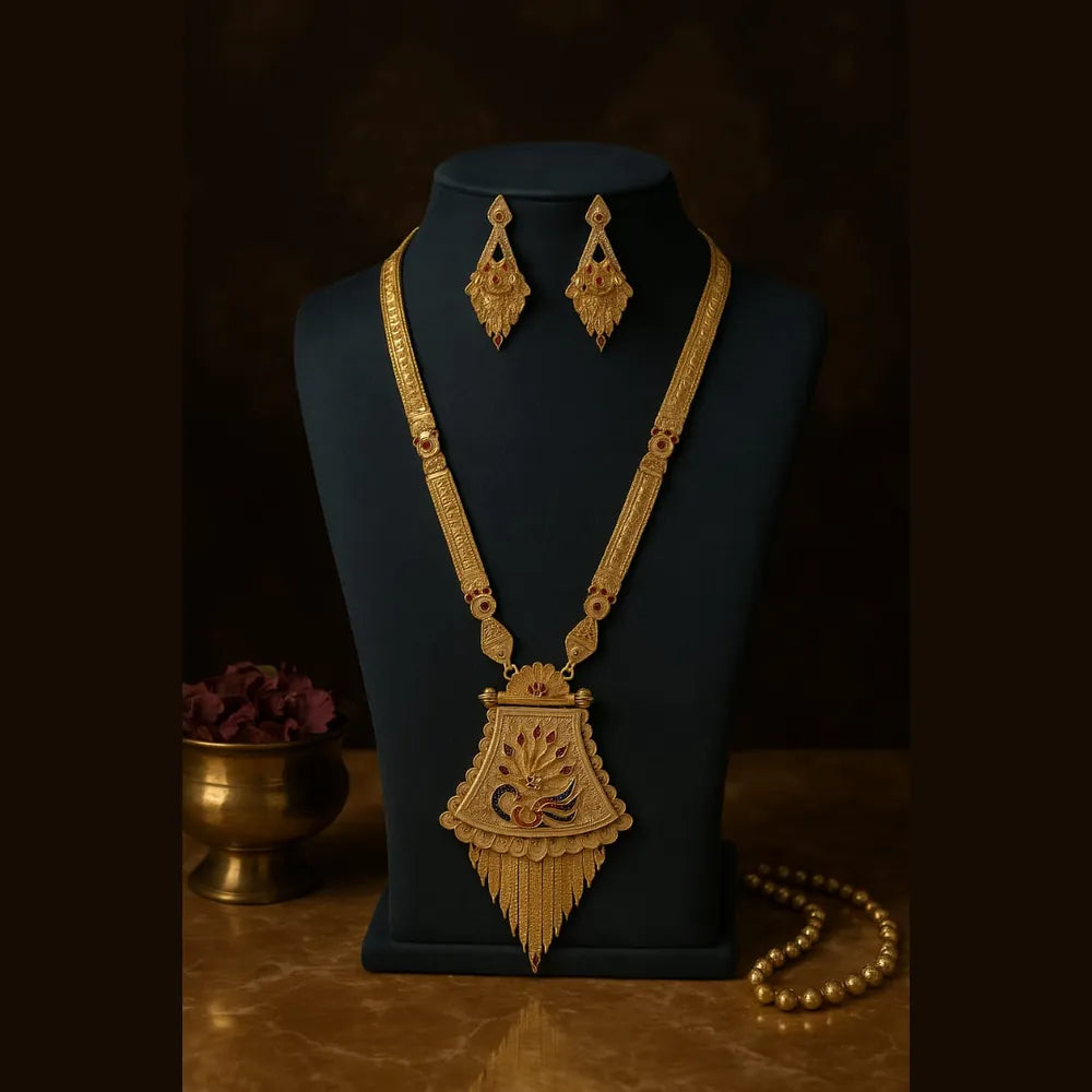 One Gram Gold Look Ranihaar Set – 30" Necklace with Earrings | Traditional Bridal Jewellery
