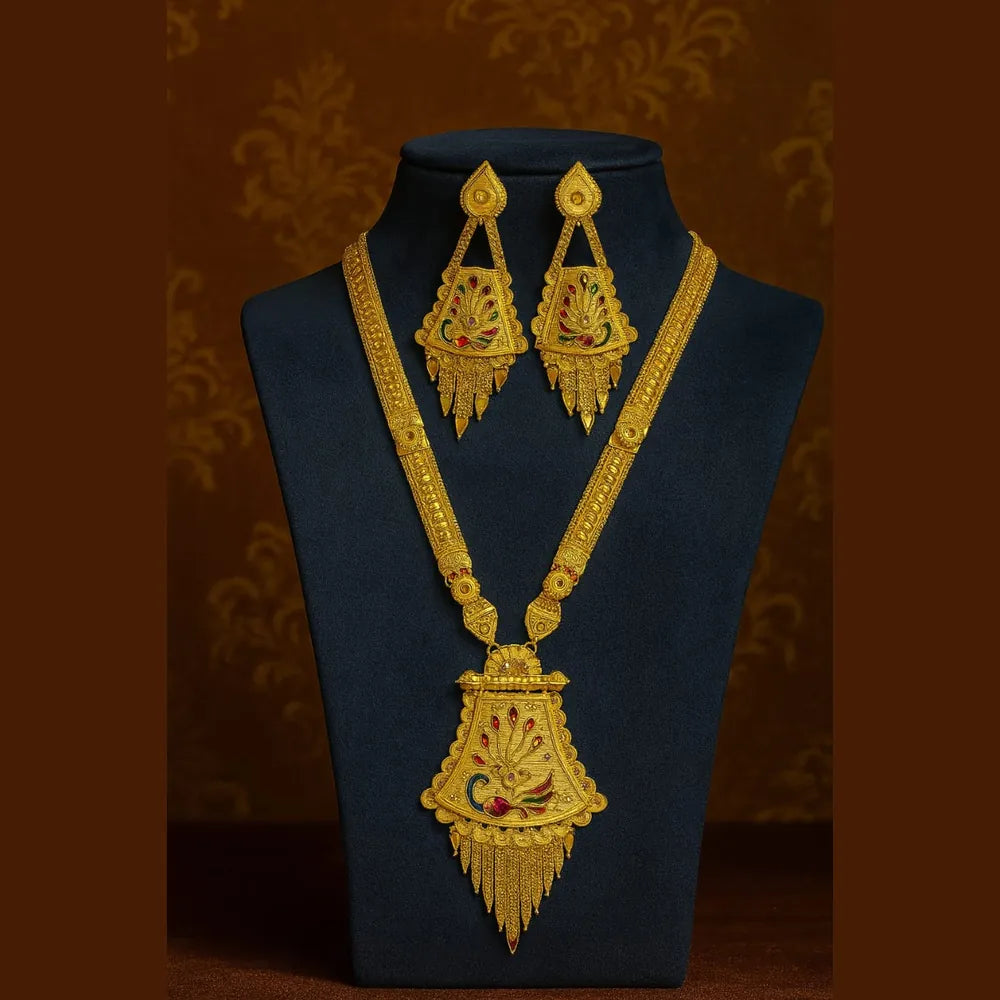 One Gram Gold Look Ranihaar Set – 30" Necklace with Earrings | Traditional Bridal Jewellery
