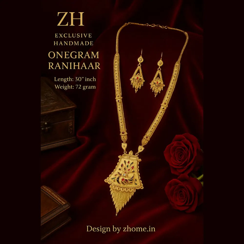 One Gram Gold Look Ranihaar Set – 30" Necklace with Earrings | Traditional Bridal Jewellery