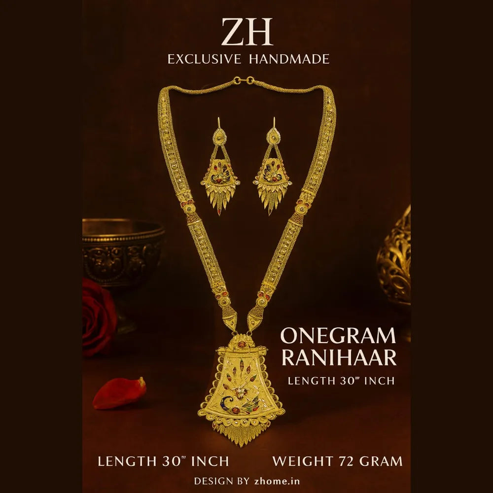 One Gram Gold Look Ranihaar Set – 30" Necklace with Earrings | Traditional Bridal Jewellery