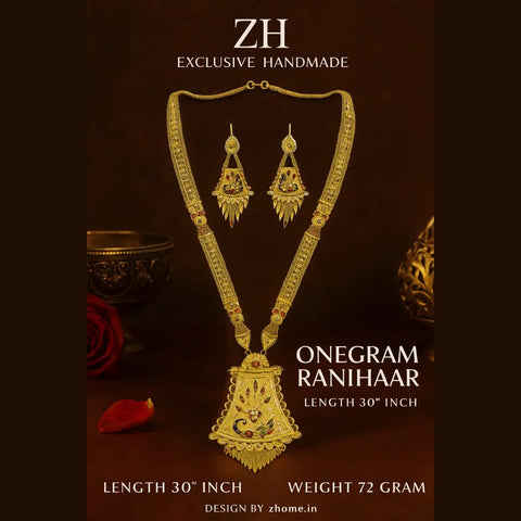One Gram Gold Look Ranihaar Set – 30" Necklace with Earrings | Traditional Bridal Jewellery