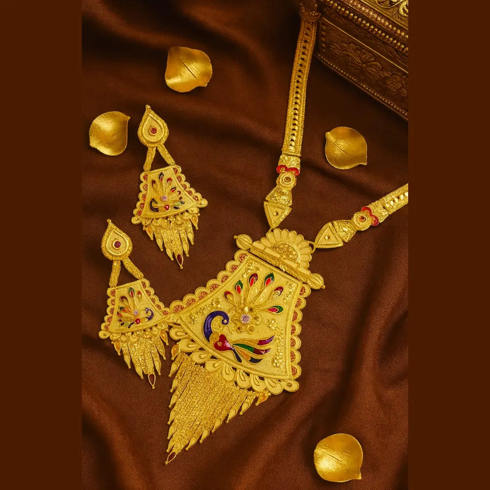 One Gram Gold Look Ranihaar Set – 30" Necklace with Earrings | Traditional Bridal Jewellery