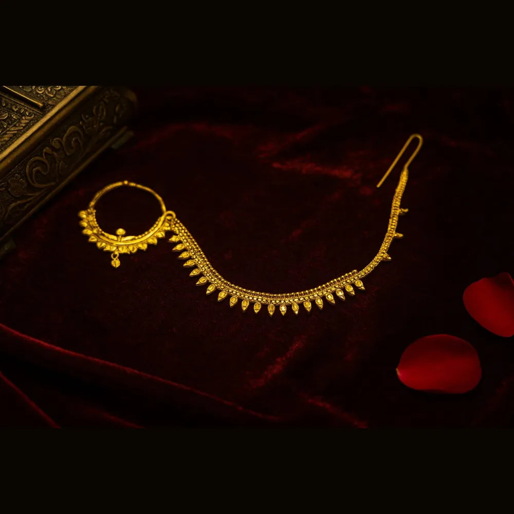 Product image of One Gram Gold Bridal Nath with Side Chain – Gold Look Jewellery – image 1