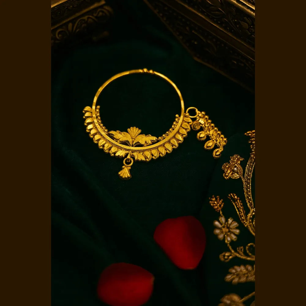 One Gram Gold Bridal Nath with Side Chain – Gold Look Jewellery
