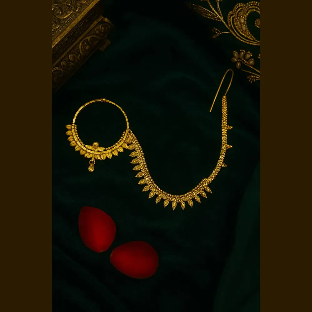 One Gram Gold Bridal Nath with Side Chain – Gold Look Jewellery