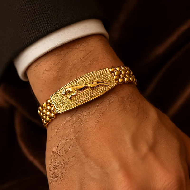 Jaguar Style Men's Bracelet – 1 Gram Gold Look, Bold & Classy