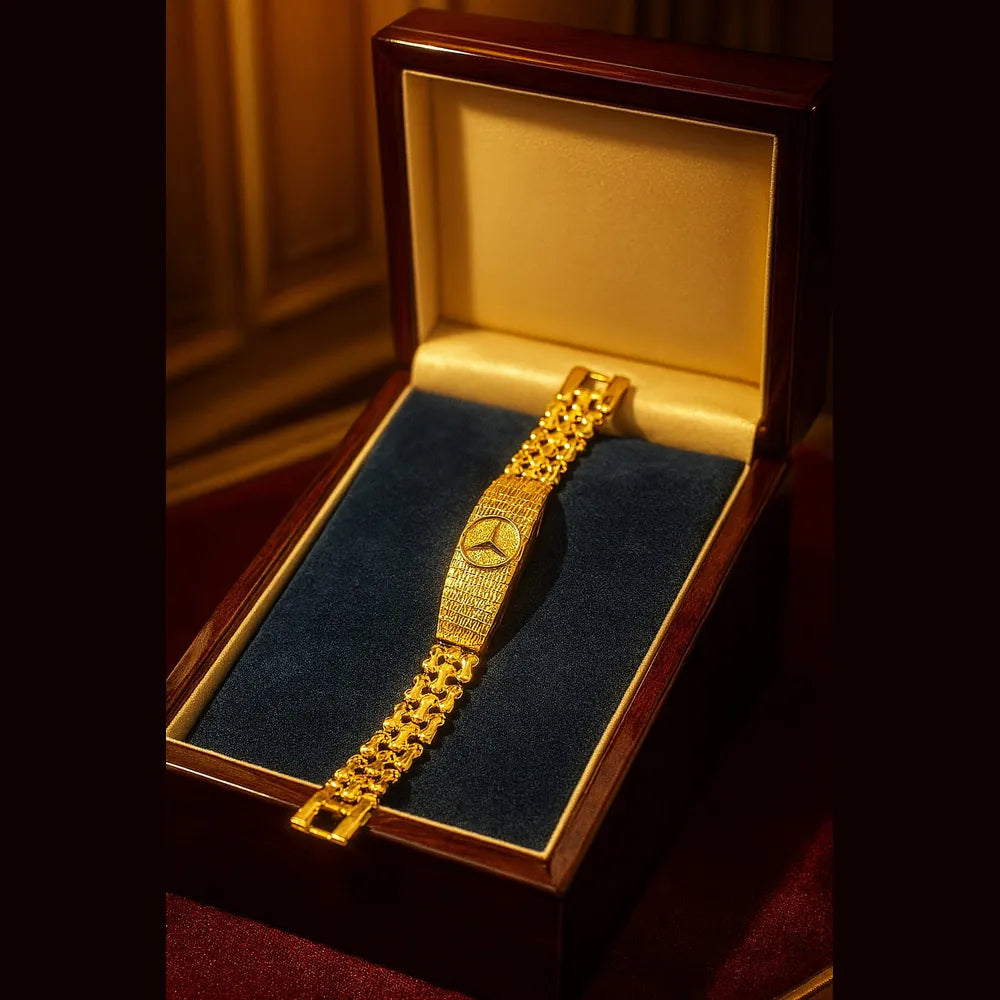 Mercedes Style Men's Bracelet – 1 Gram Gold Look, Royal Drive Edition
