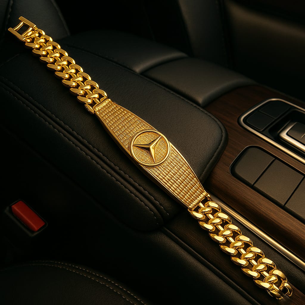 Mercedes Style Men's Bracelet – 1 Gram Gold Look, Royal Drive Edition