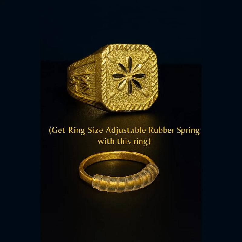 Regal Square Floral Gold-Plated Men's Ring