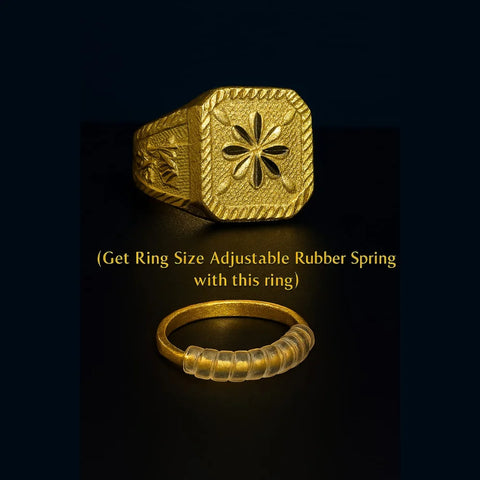Regal Square Floral Gold-Plated Men's Ring