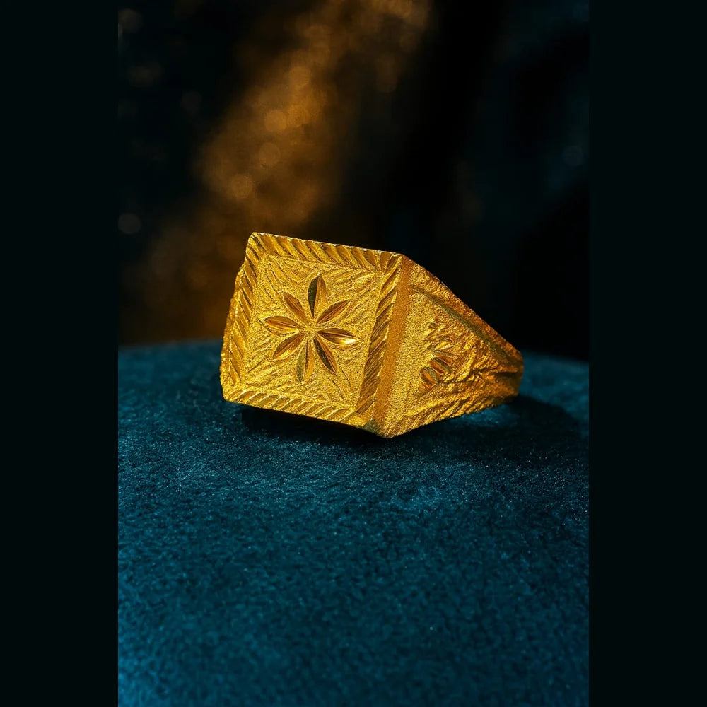 Regal Square Floral Gold-Plated Men's Ring