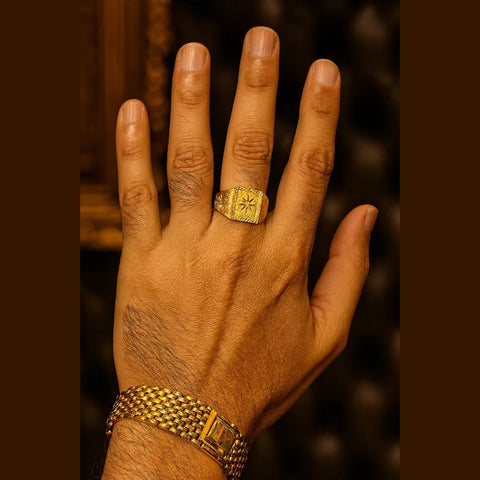 Regal Square Floral Gold-Plated Men's Ring