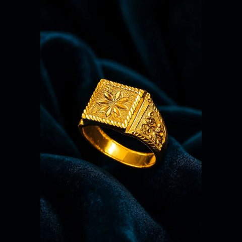 Regal Square Floral Gold-Plated Men's Ring