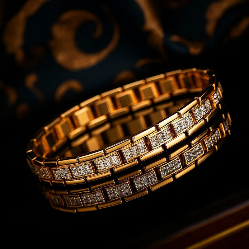 High-Class One Gram Gold Men's Bracelet – Premium AD Stone Design