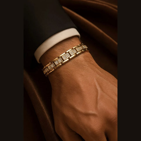 High-Class One Gram Gold Men's Bracelet – Premium AD Stone Design