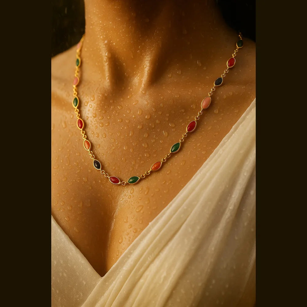 Unisex Multicolour Meena Chain – 20" Gold-Toned | Zhome