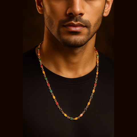 Unisex Multicolour Meena Chain – 20" Gold-Toned | Zhome