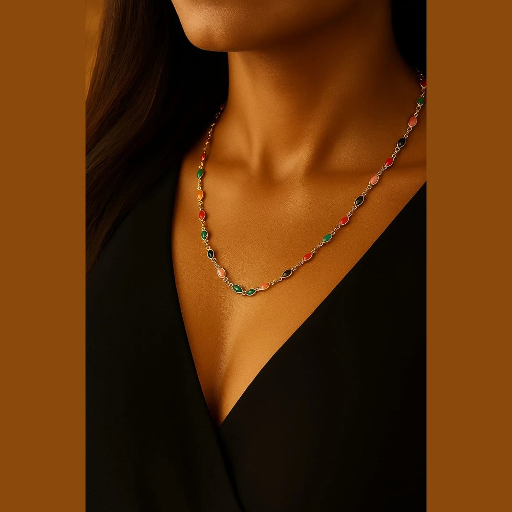 Unisex Multicolour Meena Chain – 20" Gold-Toned | Zhome