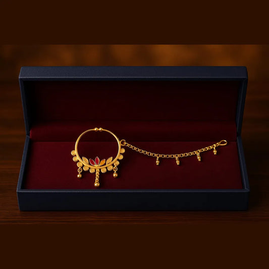 Product image of Bridal OneGram Nath – Handmade 4 Gram Gold Look Nose Ring – image 1