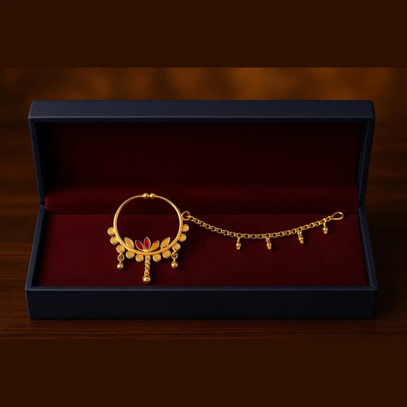 Bridal OneGram Nath – Handmade 4 Gram Gold Look Nose Ring