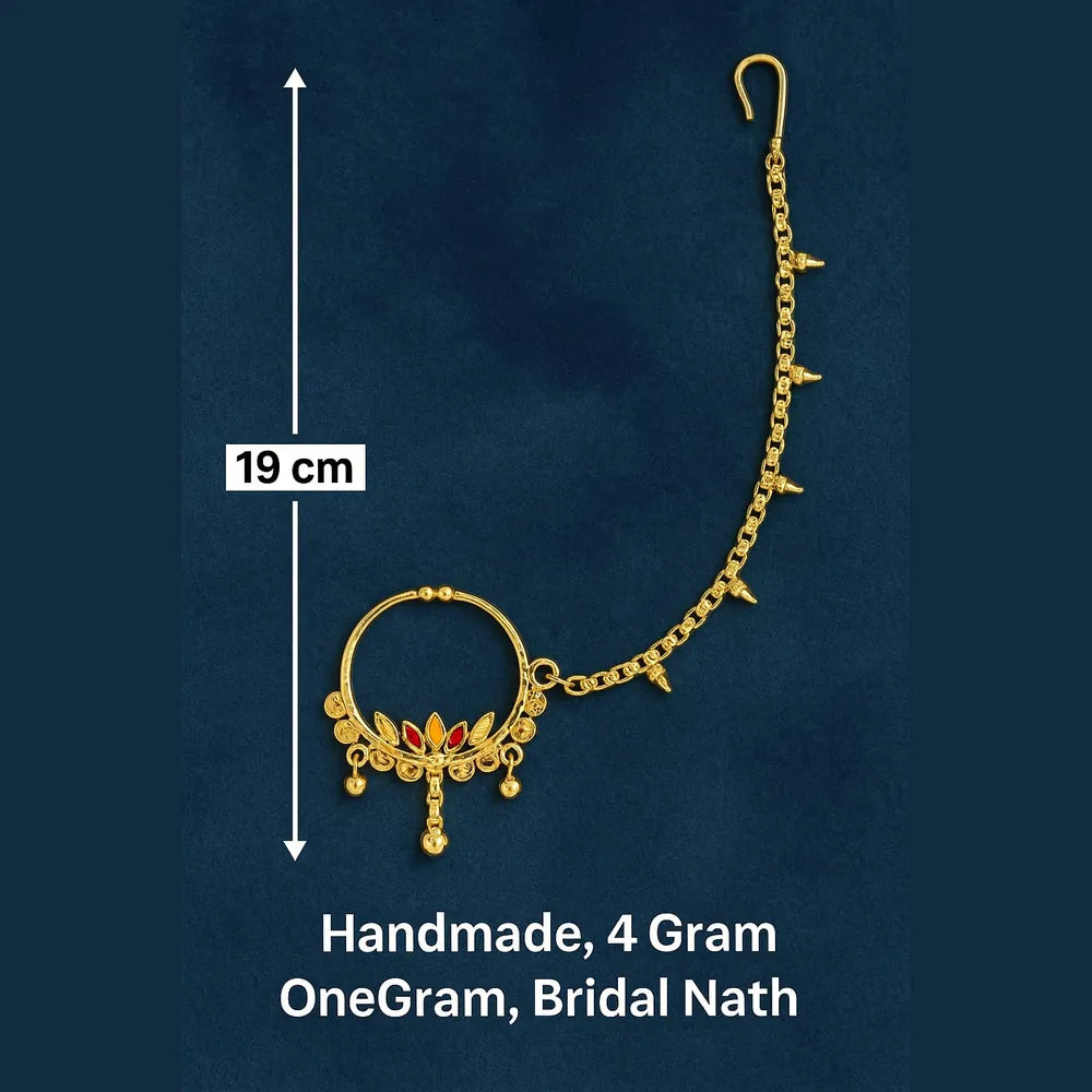 Bridal OneGram Nath – Handmade 4 Gram Gold Look Nose Ring