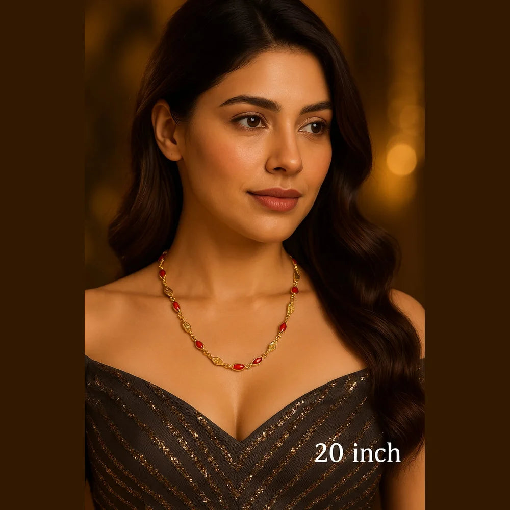 Royal Red Leaf Chain – 20" Handmade Gold-Plated Necklace chain
