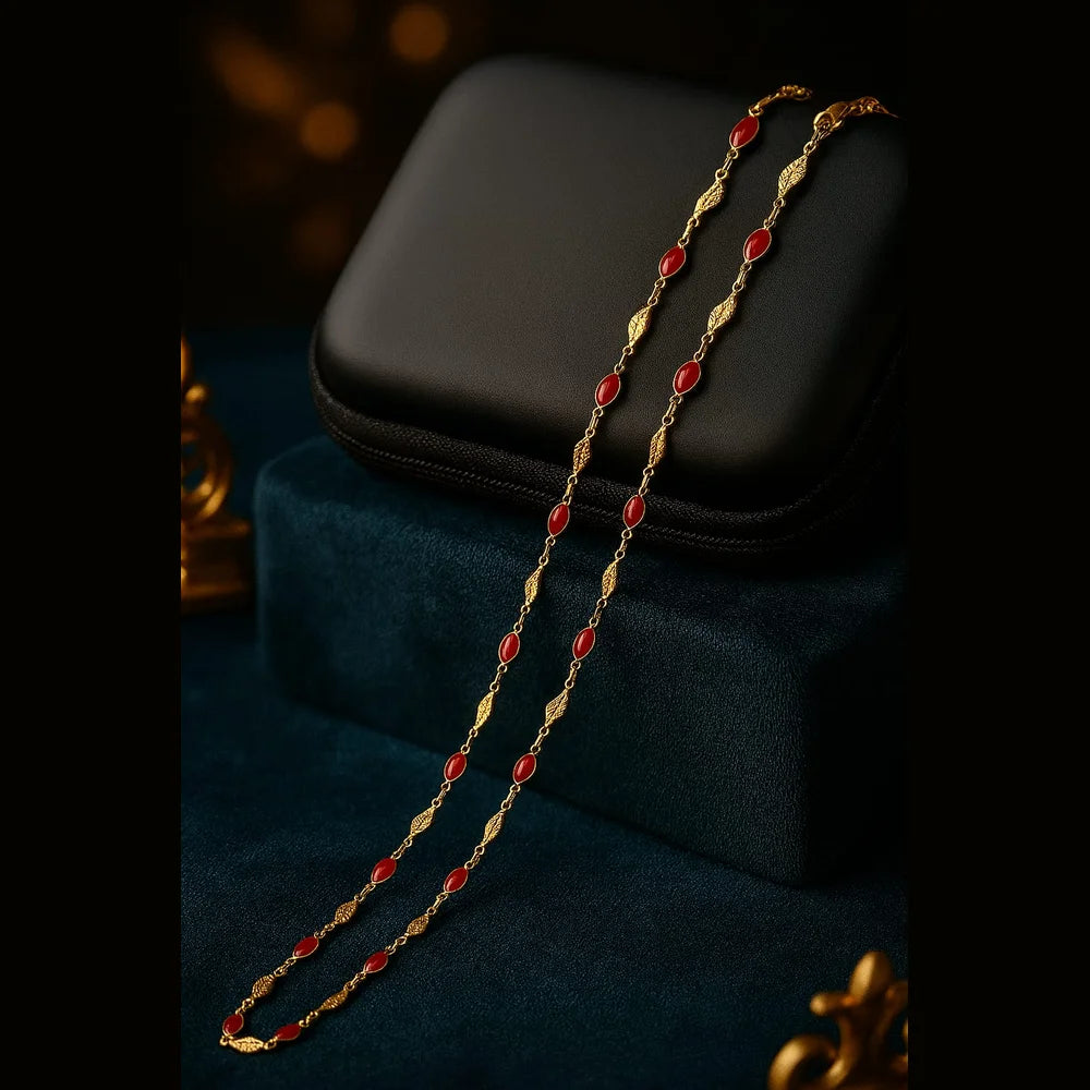 Royal Red Leaf Chain – 20" Handmade Gold-Plated Necklace chain