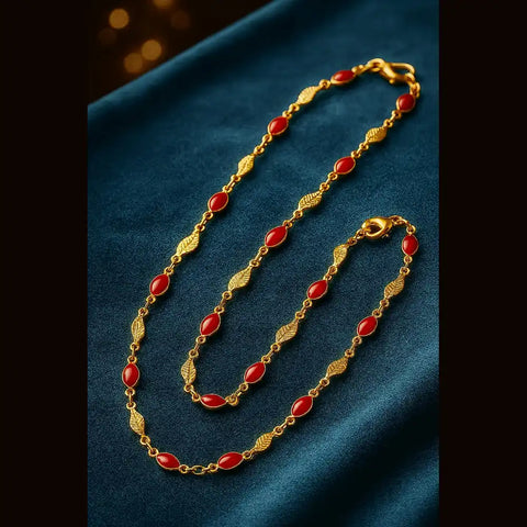 Royal Red Leaf Chain – 20" Handmade Gold-Plated Necklace chain