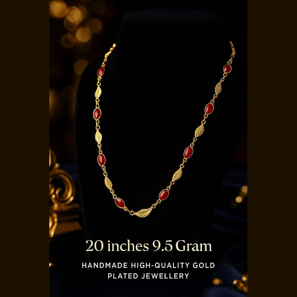 Royal Red Leaf Chain – 20" Handmade Gold-Plated Necklace chain