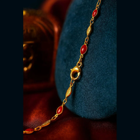 Royal Red Leaf Chain – 20" Handmade Gold-Plated Necklace chain