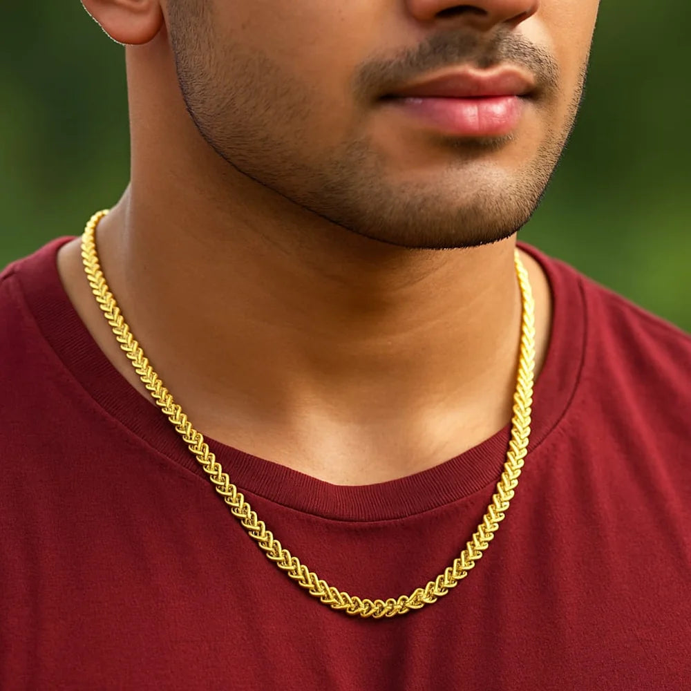 Bold V-Cut Onegram Gold Chain for Men – 20" | Premium 6mm Handmade Design