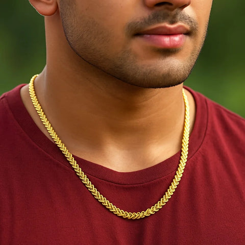 Bold V-Cut Onegram Gold Chain for Men – 20" | Premium 6mm Handmade Design