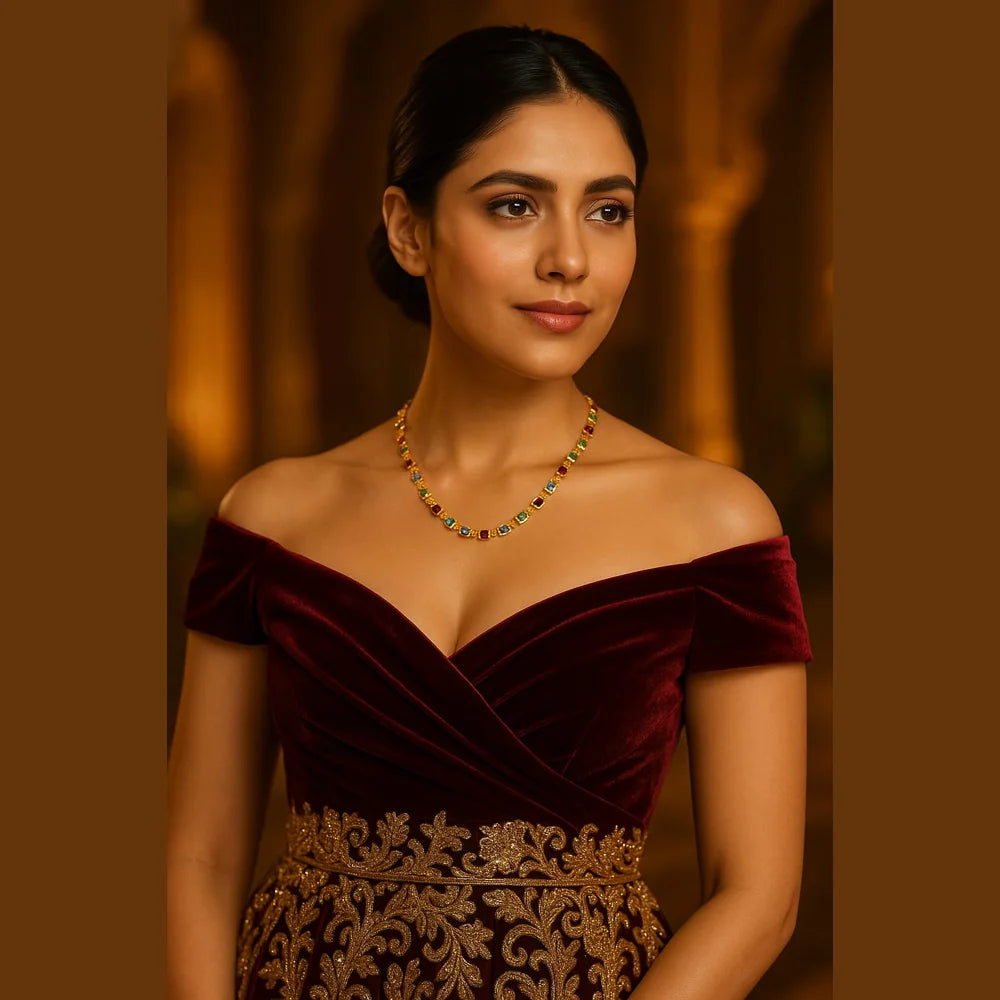 Multicolour Square Stone Necklace – 20" | Handmade Gold Finish Dailywear Chain