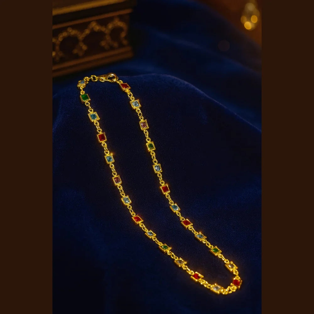 Product image of Multicolour Square Stone Necklace – 20" | Handmade Gold Finish Dailywear Chain – image 1