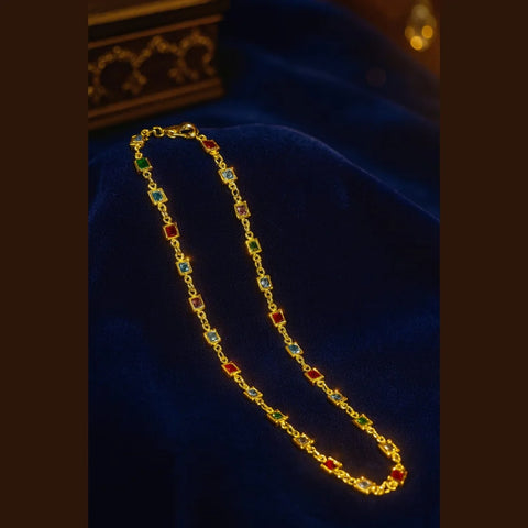 Multicolour Square Stone Necklace – 20" | Handmade Gold Finish Dailywear Chain