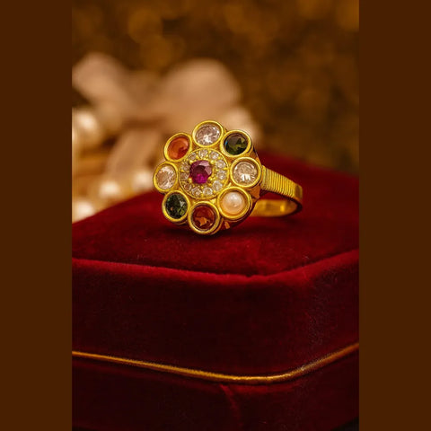 Premium Handmade Navratna Onegram Adjustable Ring – 2 Year Warranty