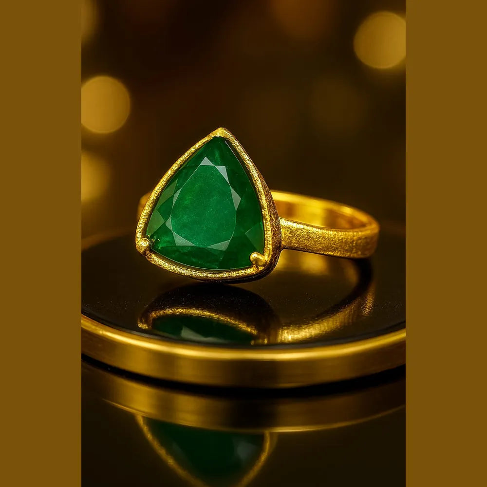 Elegant Green Stone Gold-Plated Adjustable Ring – Daily Wear Statement Piece