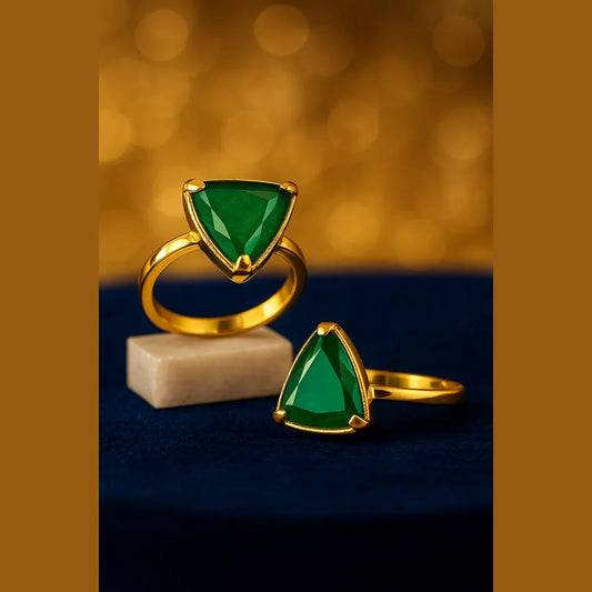 Product image of Elegant Green Stone Gold-Plated Adjustable Ring – Daily Wear Statement Piece – image 1