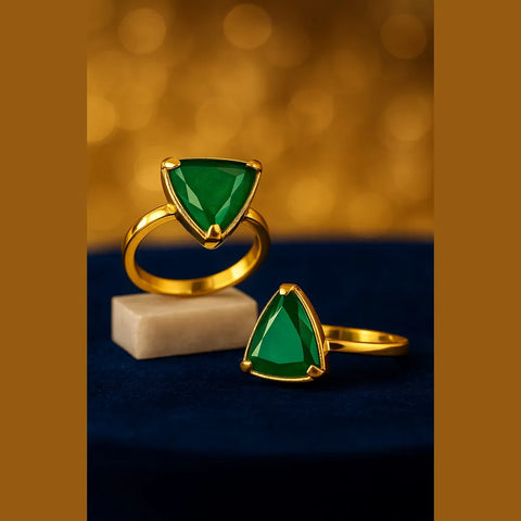 Elegant Green Stone Gold-Plated Adjustable Ring – Daily Wear Statement Piece