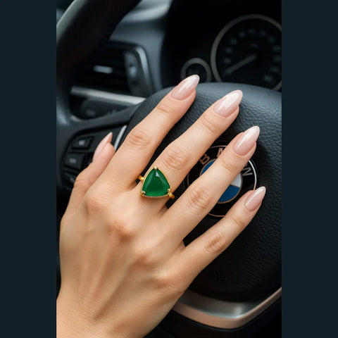 Elegant Green Stone Gold-Plated Adjustable Ring – Daily Wear Statement Piece