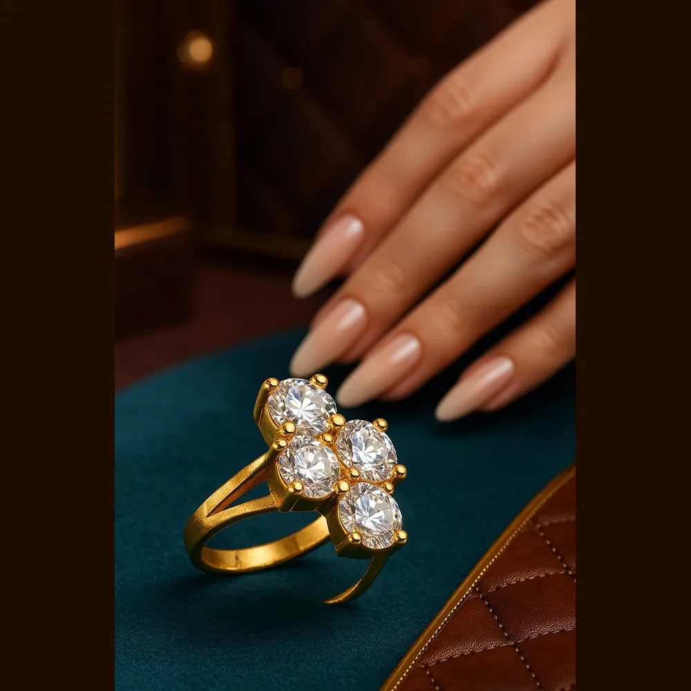 Elegant Gold-Plated Adjustable Ring with CZ Stones